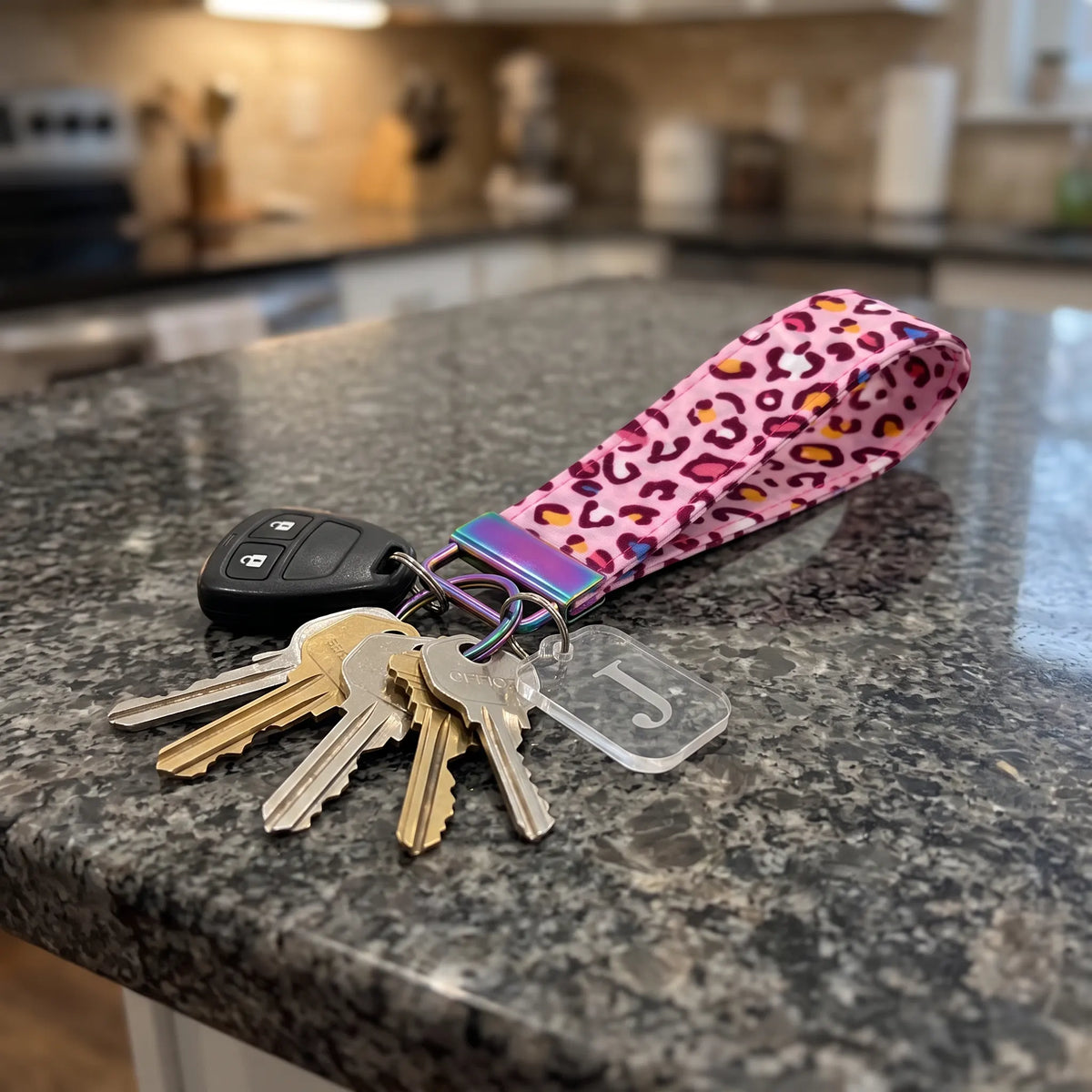 Pink Rainbow Leopard Keychain Wristlet
