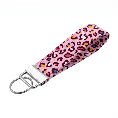 Pink Rainbow Leopard Keychain Wristlet