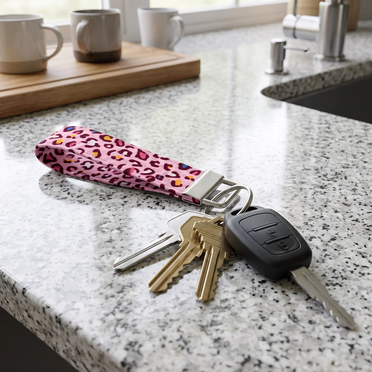 Pink Rainbow Leopard Keychain Wristlet