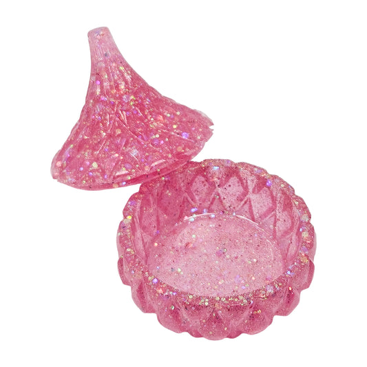 Pink Holographic Glitter Faceted Teardrop Resin Jewelry Jar