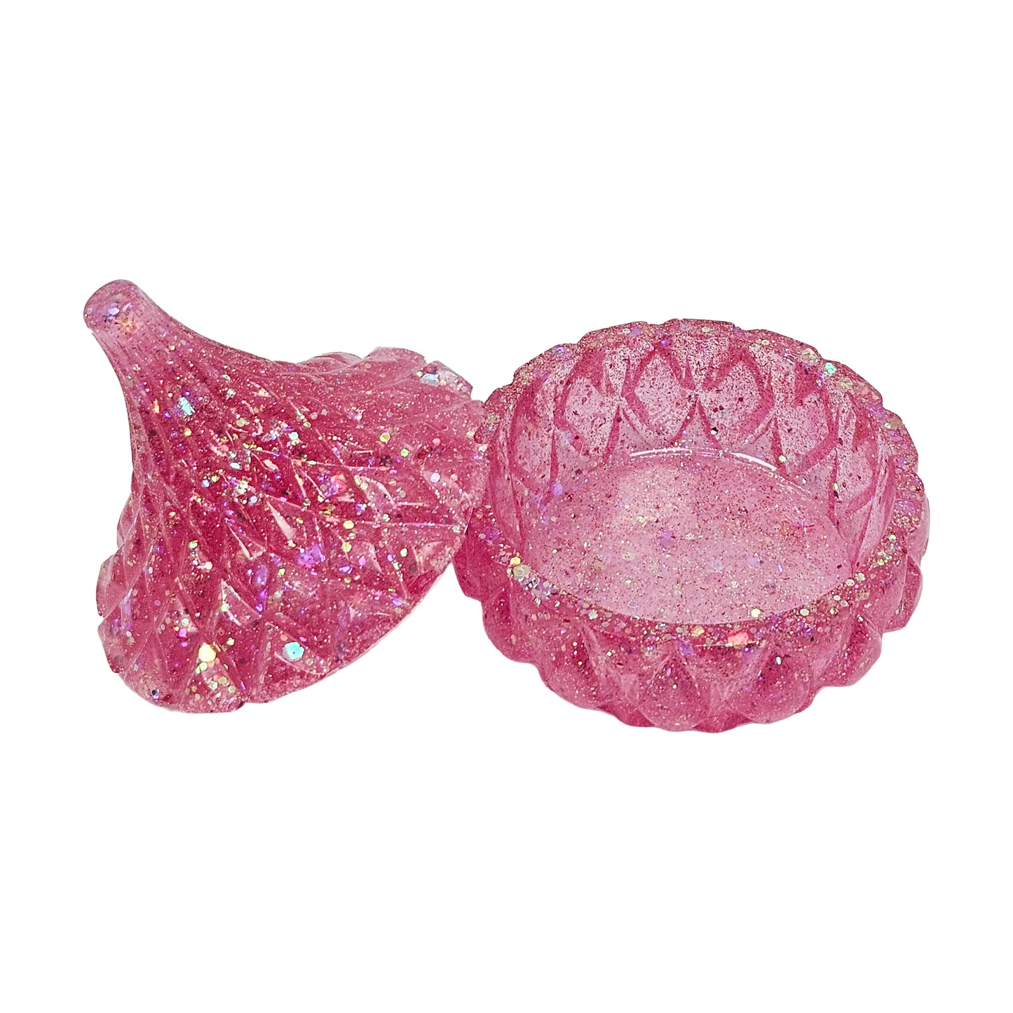 Pink Holographic Glitter Faceted Teardrop Resin Jewelry Jar