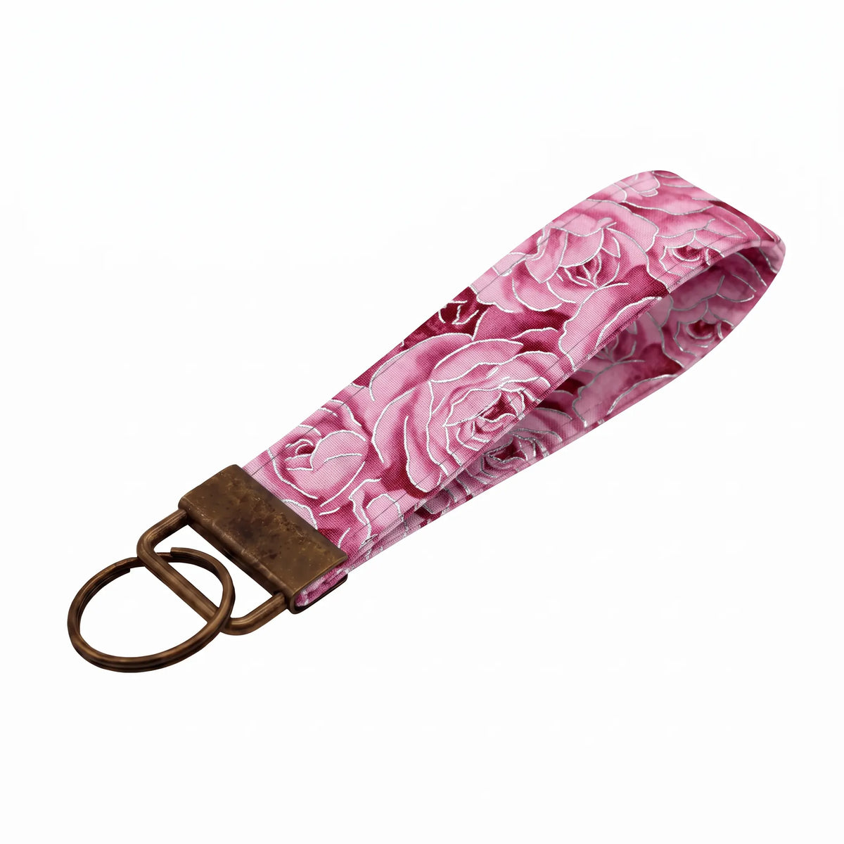 Pink Rose Silver Foil Accent Keychain Wristlet