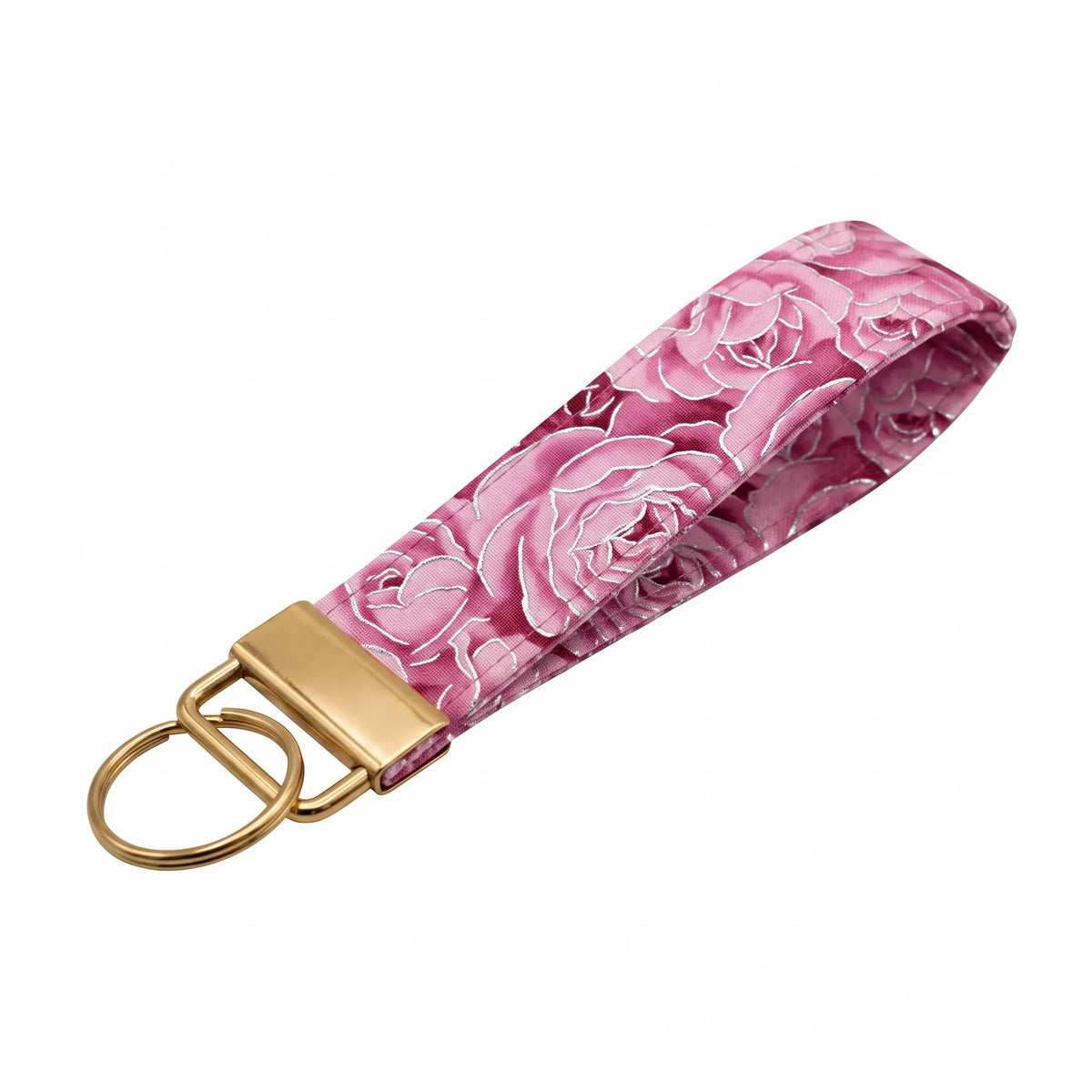Pink Rose Silver Foil Accent Keychain Wristlet
