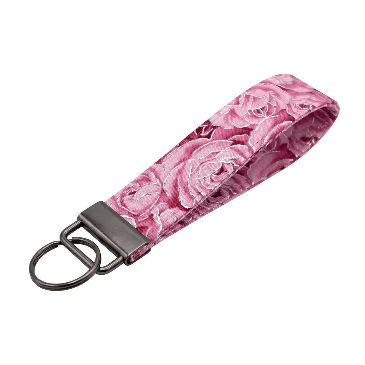 Pink Rose Silver Foil Accent Keychain Wristlet