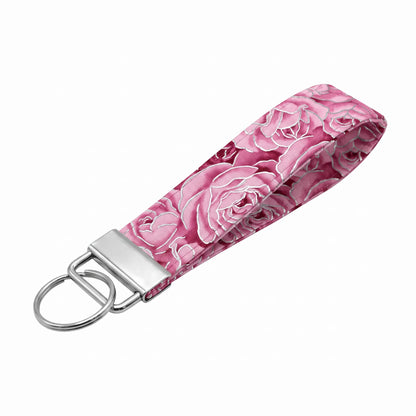 Pink Rose Silver Foil Accent Keychain Wristlet