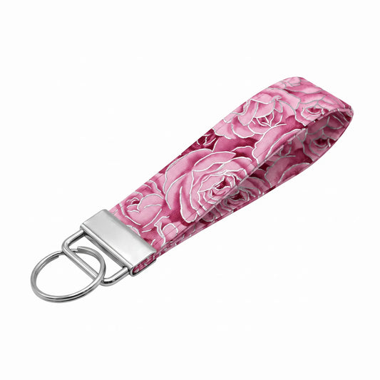 Pink Rose Silver Foil Accent Keychain Wristlet