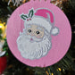 Pink Santa Portrait Handpainted Wooden Christmas Ornament