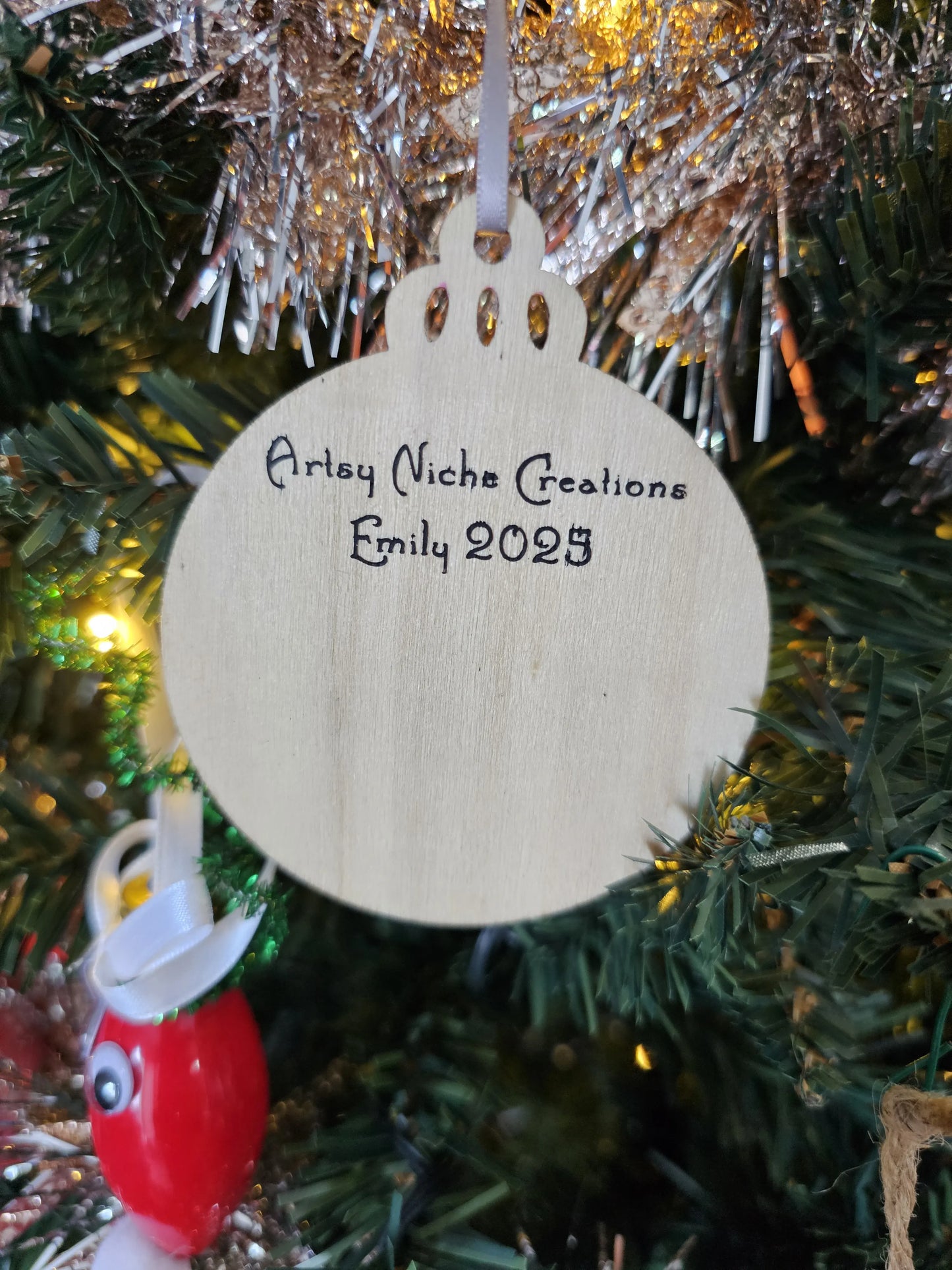 Pink Santa Portrait Handpainted Wooden Christmas Ornament