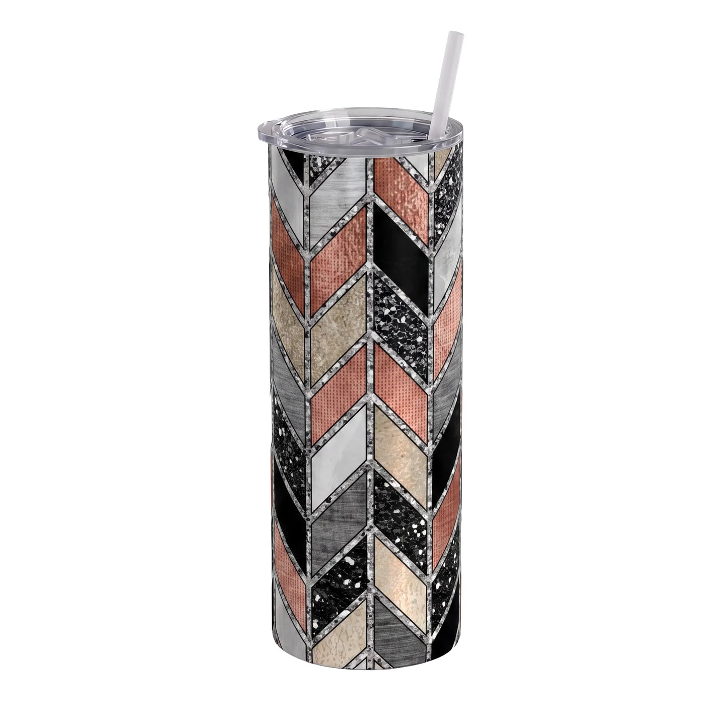 Rose Gold & Pink Geometric Chevron 20oz Skinny Tumbler
