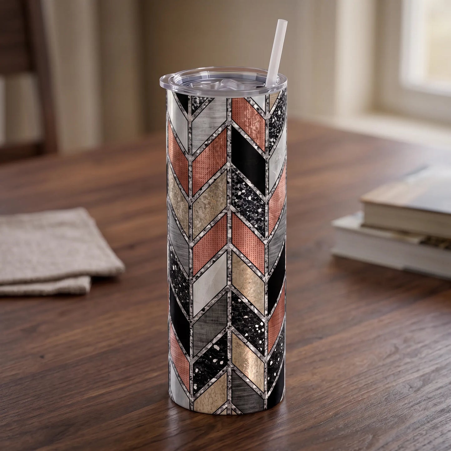 Rose Gold & Pink Geometric Chevron 20oz Skinny Tumbler