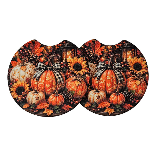 Fall Harvest Pumpkin 2-Pack Neoprene Car Coaster Set
