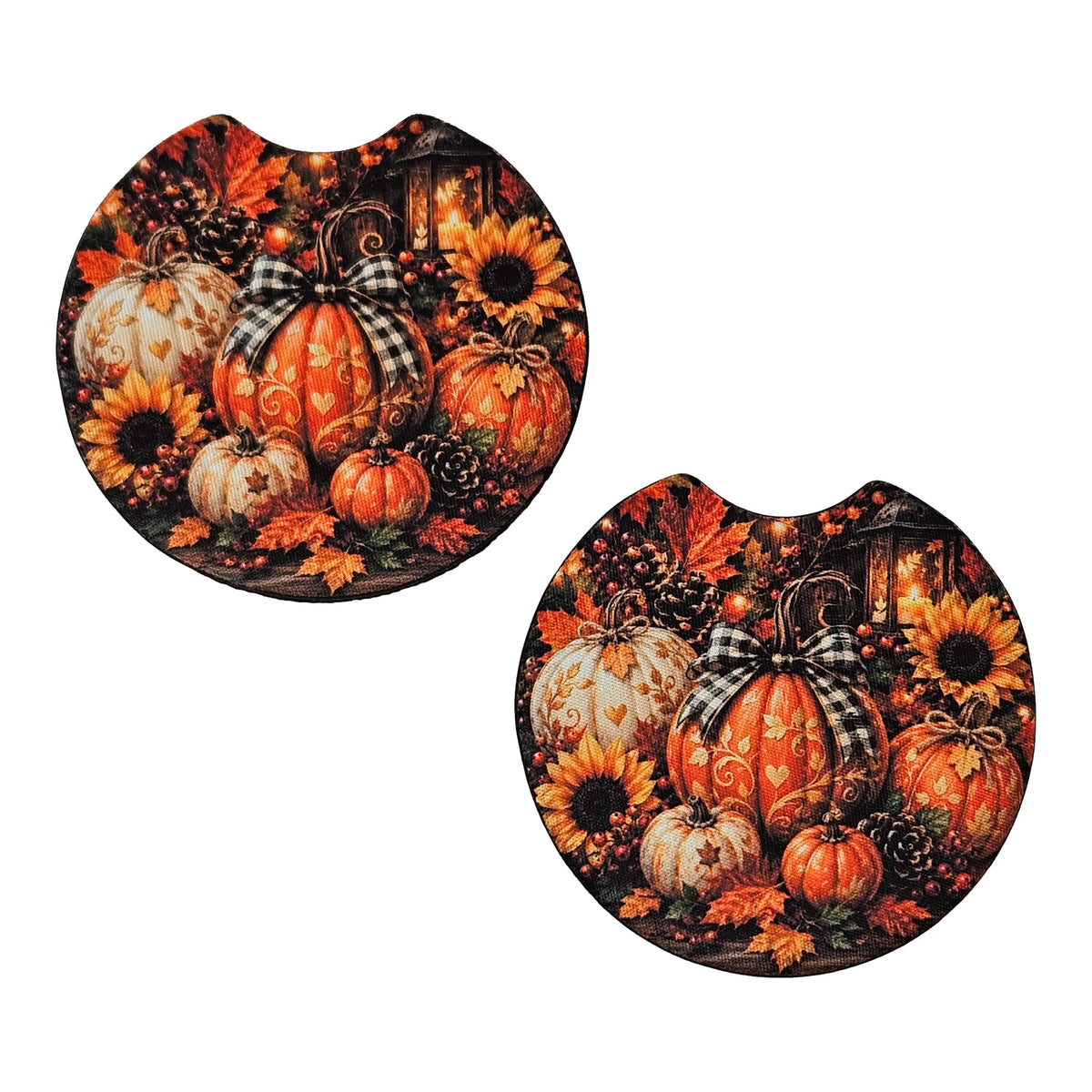 Fall Harvest Pumpkin 2-Pack Neoprene Car Coaster Set