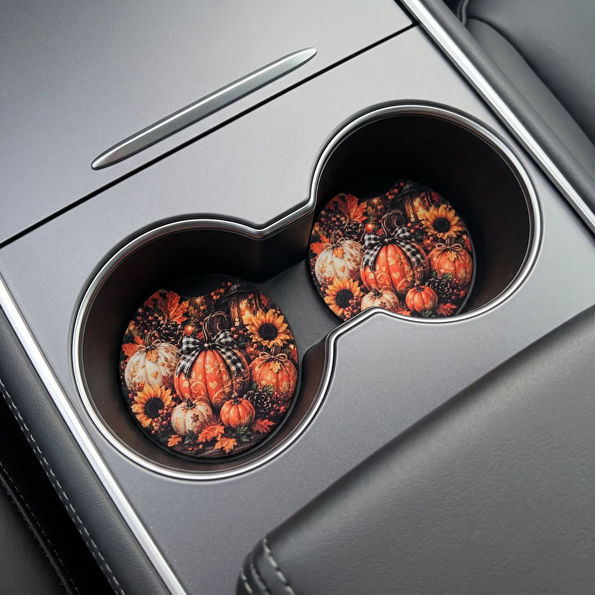 Fall Harvest Pumpkin 2-Pack Neoprene Car Coaster Set