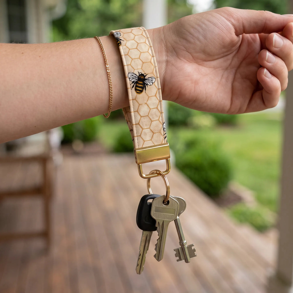 Honey Bee Keychain Wristlet