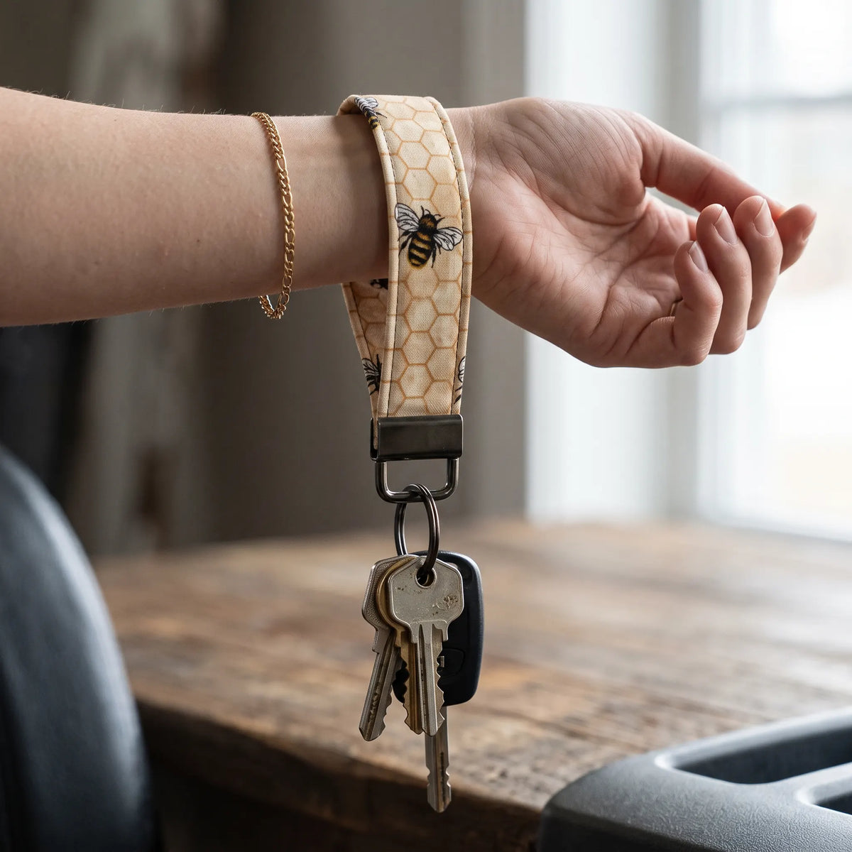 Honey Bee Keychain Wristlet