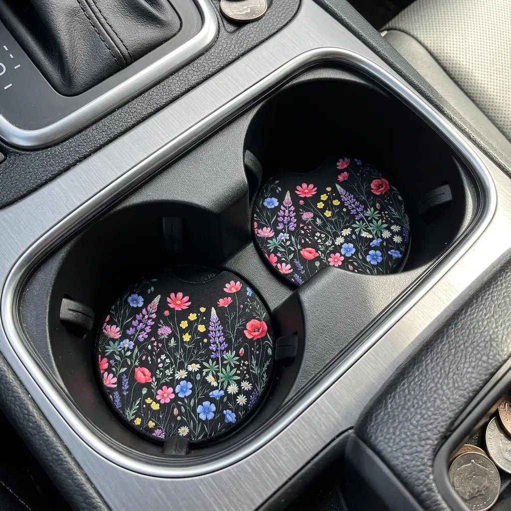 Rainbow Wildflower Meadow 2 Pack Neoprene Car Coaster Set