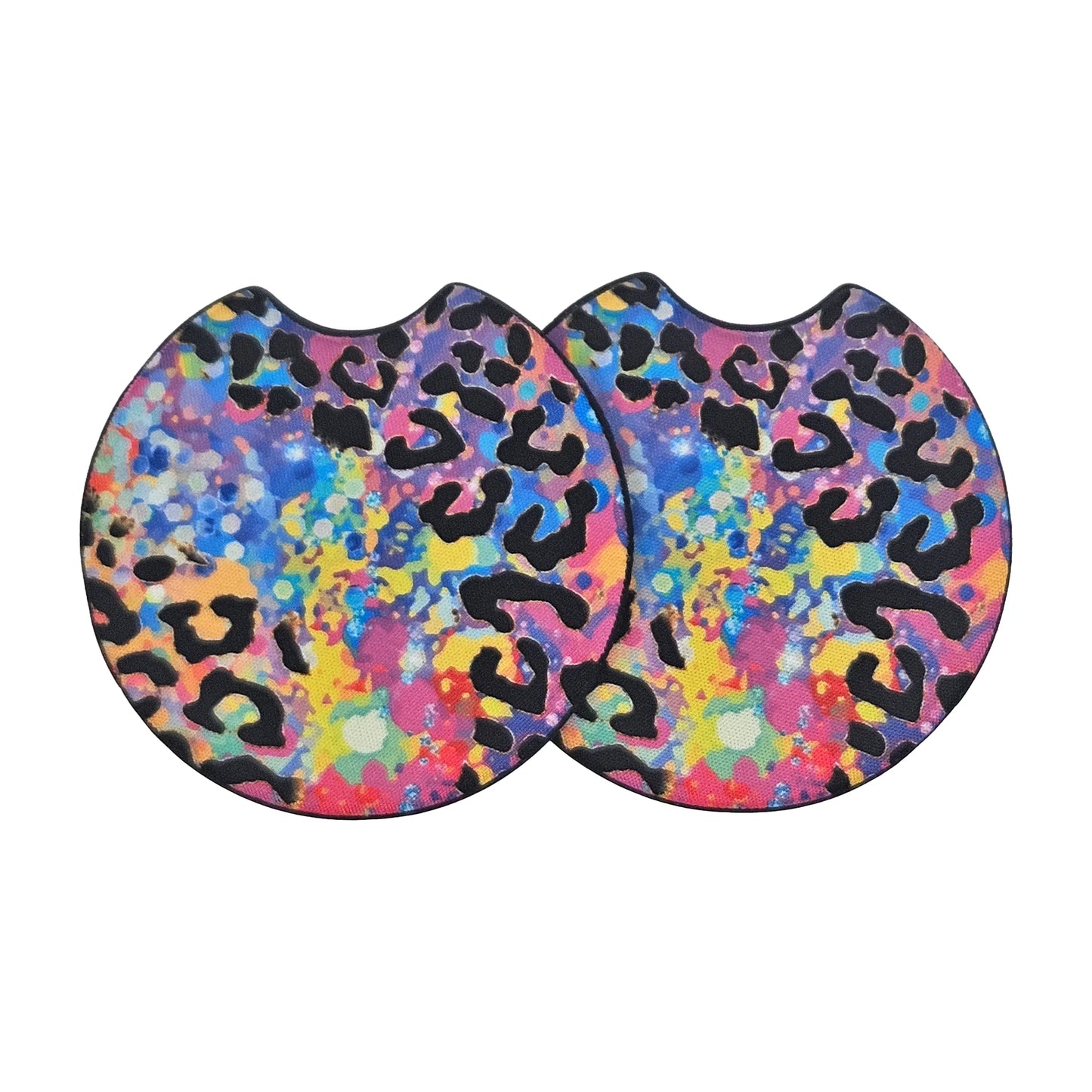 Rainbow Leopard Print 2 Pack Neoprene Car Coaster Set