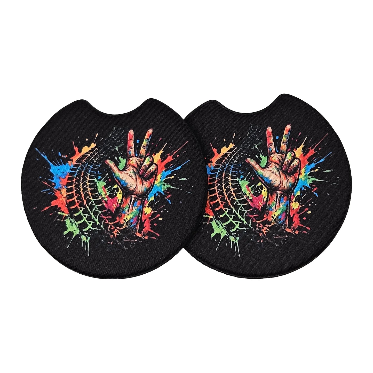 Offroad Peace Hand & Tire Track 2 Pack Neoprene Car Coaster Set