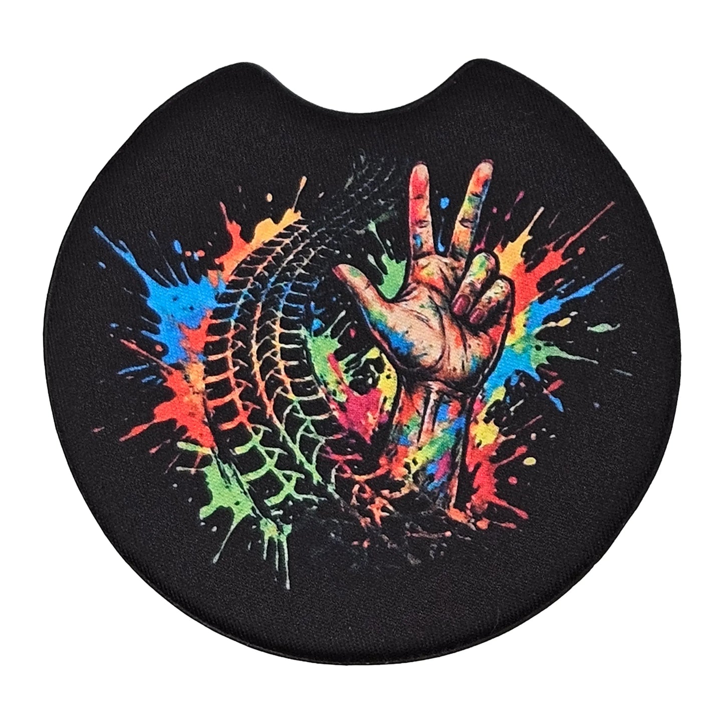 Offroad Peace Hand & Tire Track 2 Pack Neoprene Car Coaster Set