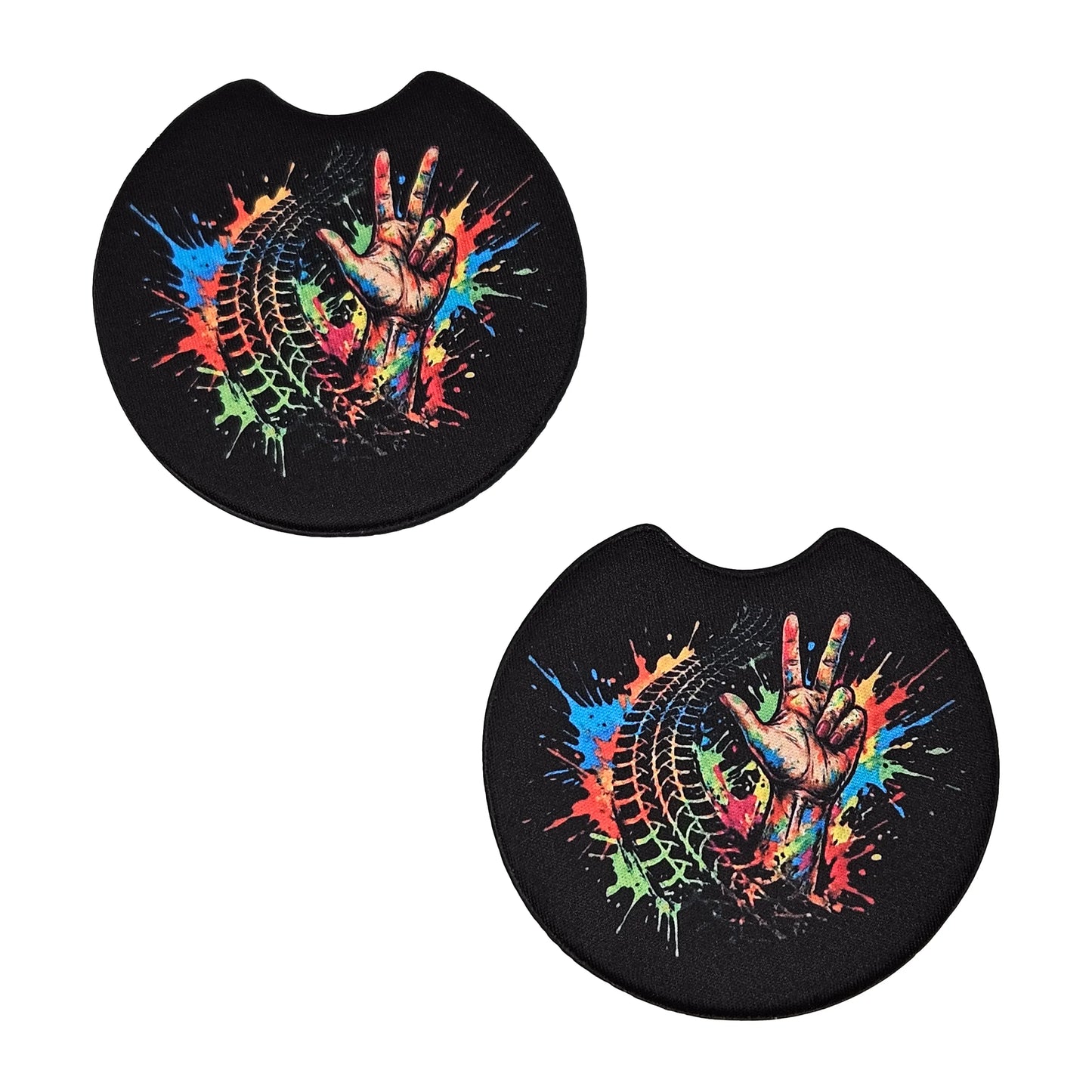 Offroad Peace Hand & Tire Track 2 Pack Neoprene Car Coaster Set