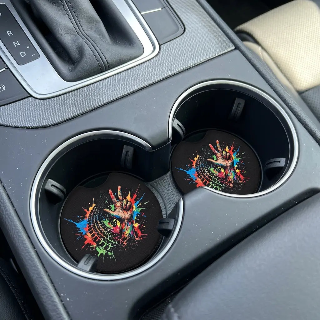 Offroad Peace Hand & Tire Track 2 Pack Neoprene Car Coaster Set
