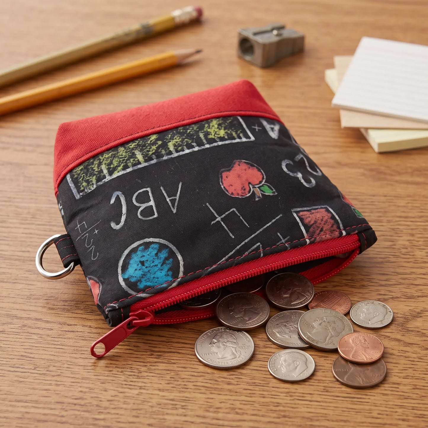 Teacher Blackboard & Red Zipper Coin Pouch