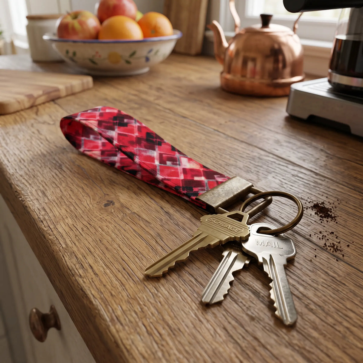 Red Geometric Diamond Keychain Wristlet