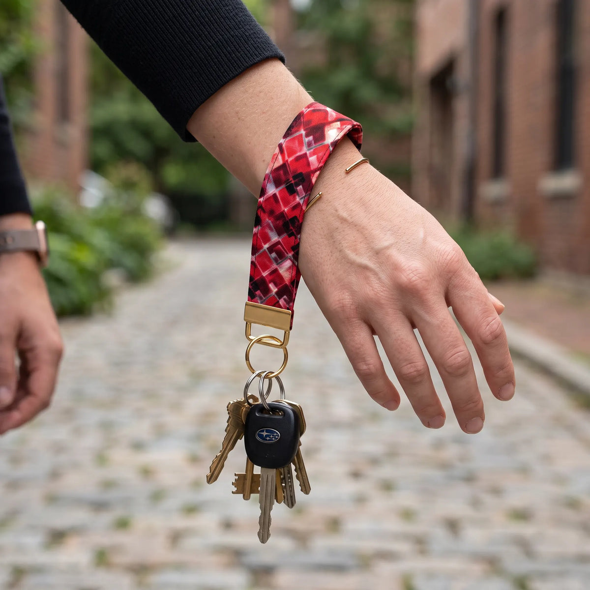 Red Geometric Diamond Keychain Wristlet