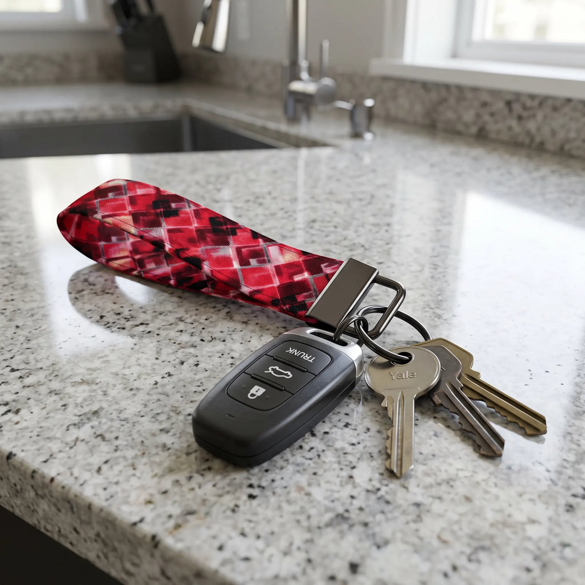 Red Geometric Diamond Keychain Wristlet