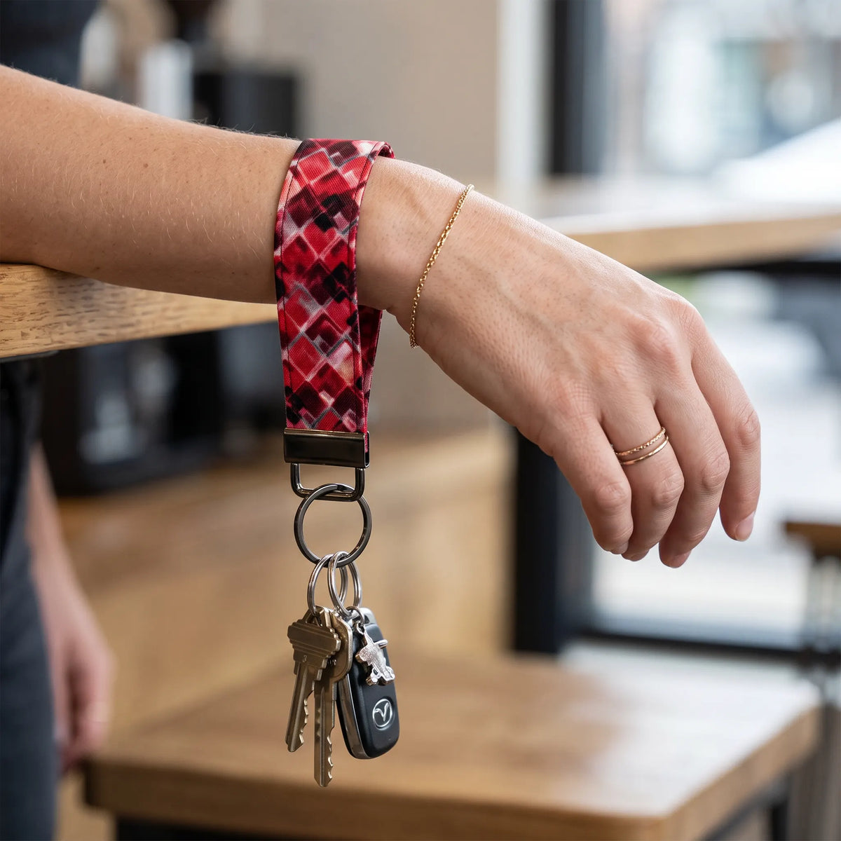 Red Geometric Diamond Keychain Wristlet