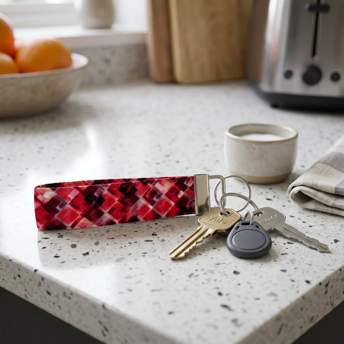 Red Geometric Diamond Keychain Wristlet