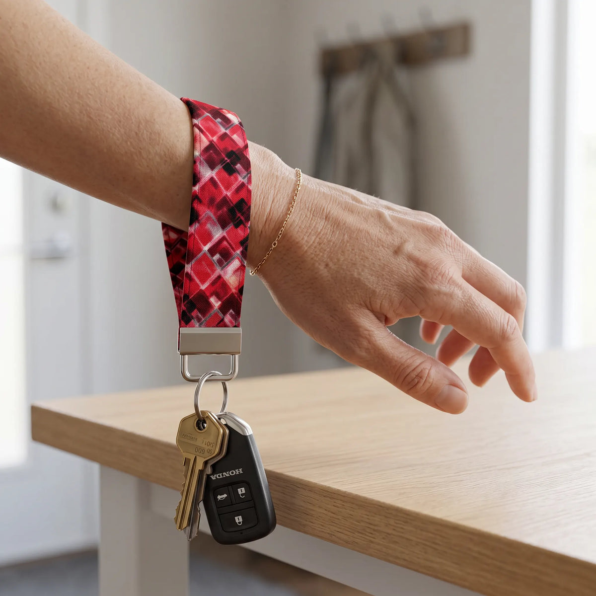 Red Geometric Diamond Keychain Wristlet