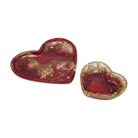 Red and Gold Glitter Resin Heart Tray 2-Piece Set