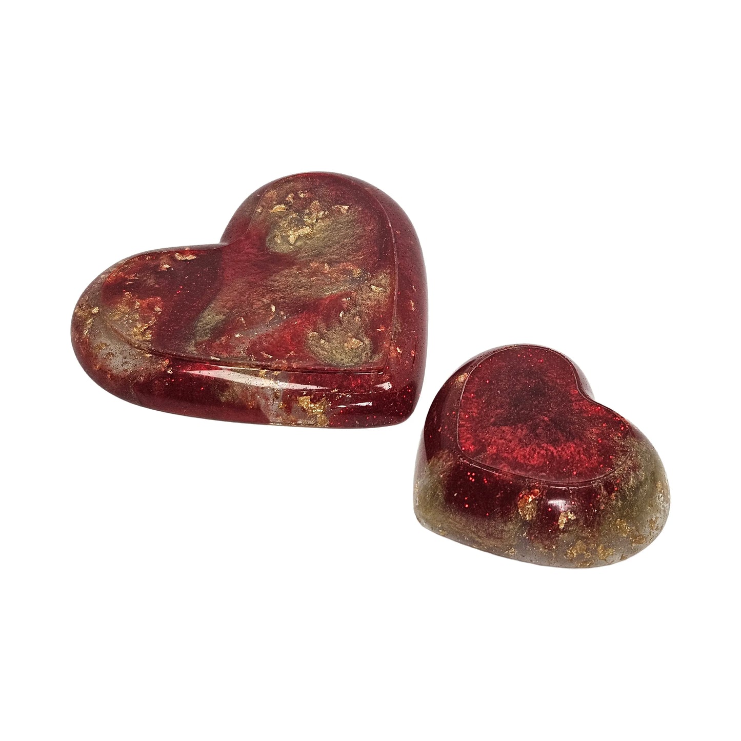 Red and Gold Glitter Resin Heart Tray 2-Piece Set