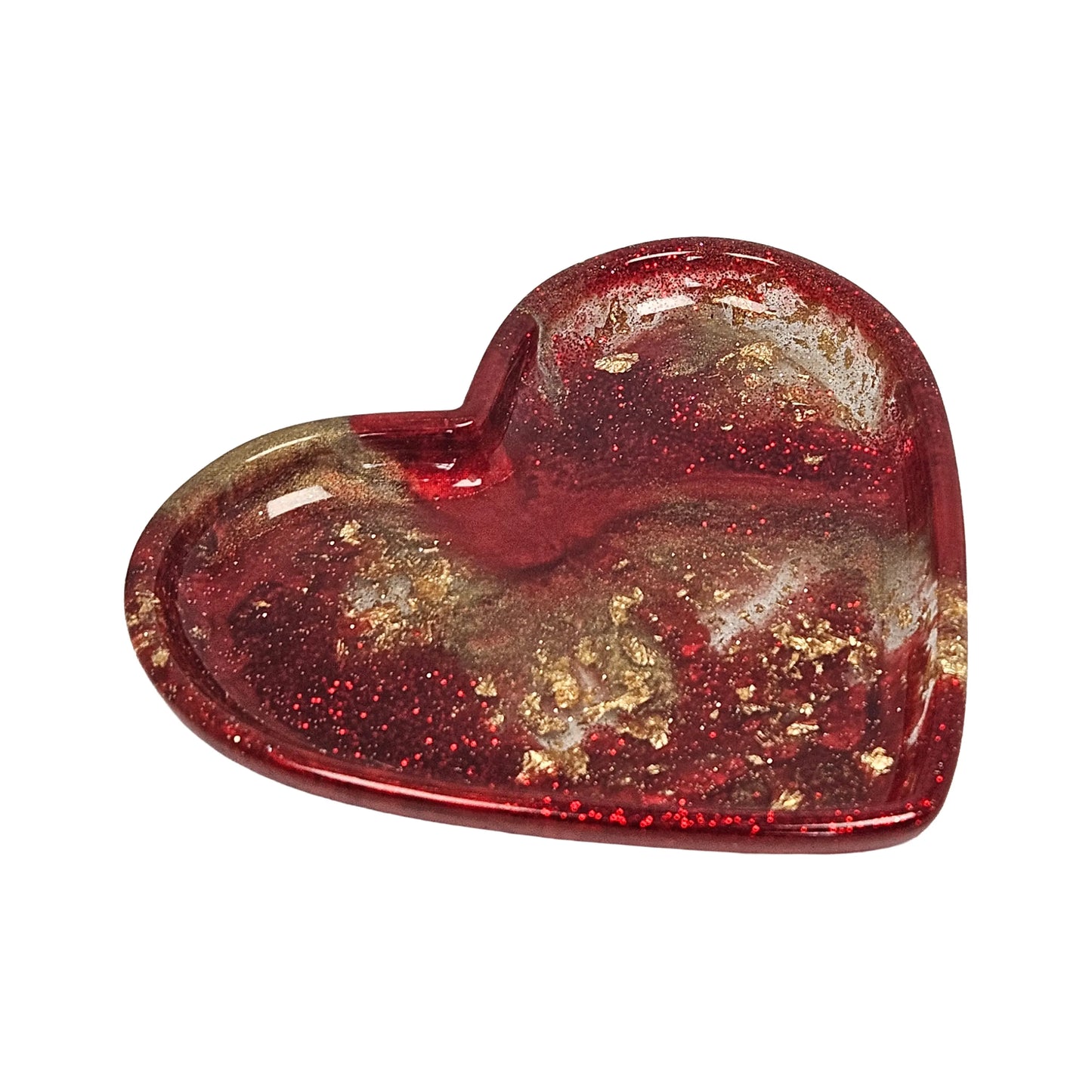 Red and Gold Glitter Resin Heart Tray 2-Piece Set