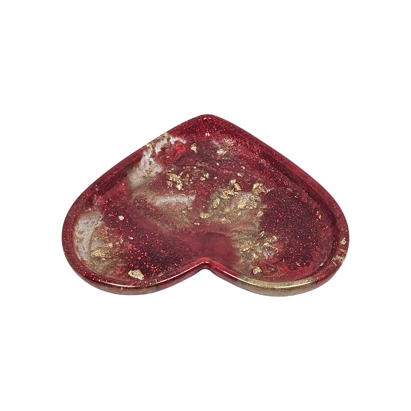 Red and Gold Glitter Resin Heart Tray 2-Piece Set