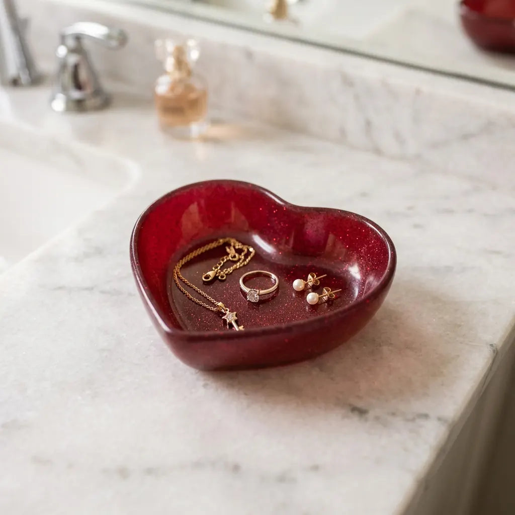 Sparkly Red Glitter Resin Mini Heart Tray