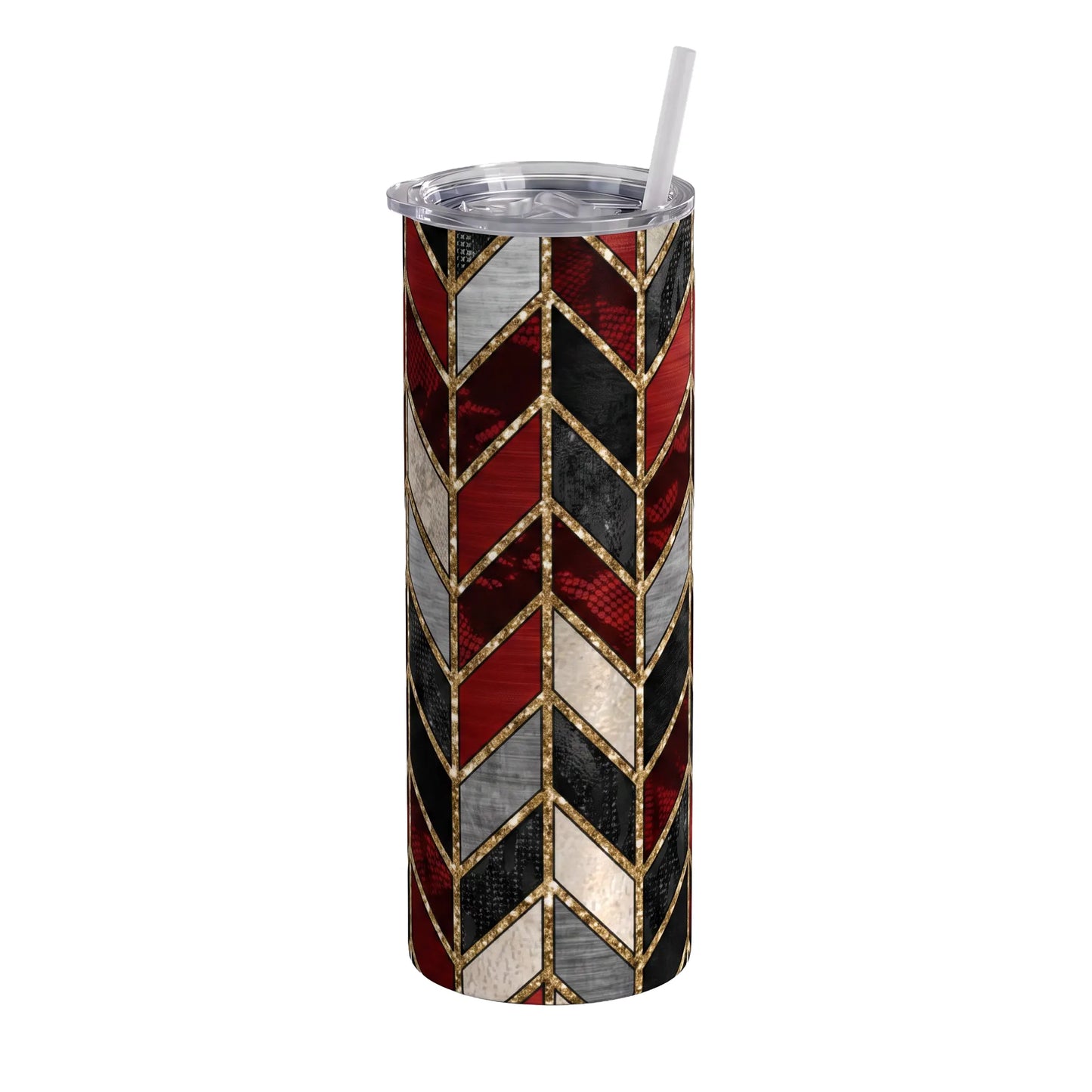 Red, Black & Gold Geometric Chevron 20oz Skinny Tumbler