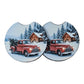 Vintage Red Christmas Truck 2-Pack Neoprene Car Coaster Set