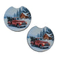Vintage Red Christmas Truck 2-Pack Neoprene Car Coaster Set