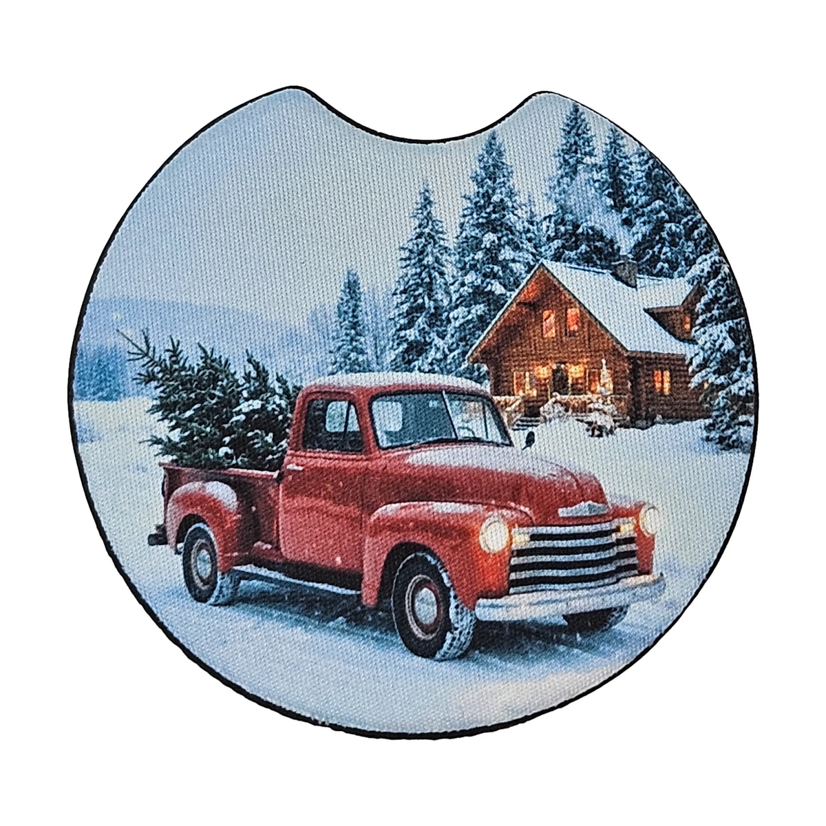 Vintage Red Christmas Truck 2-Pack Neoprene Car Coaster Set