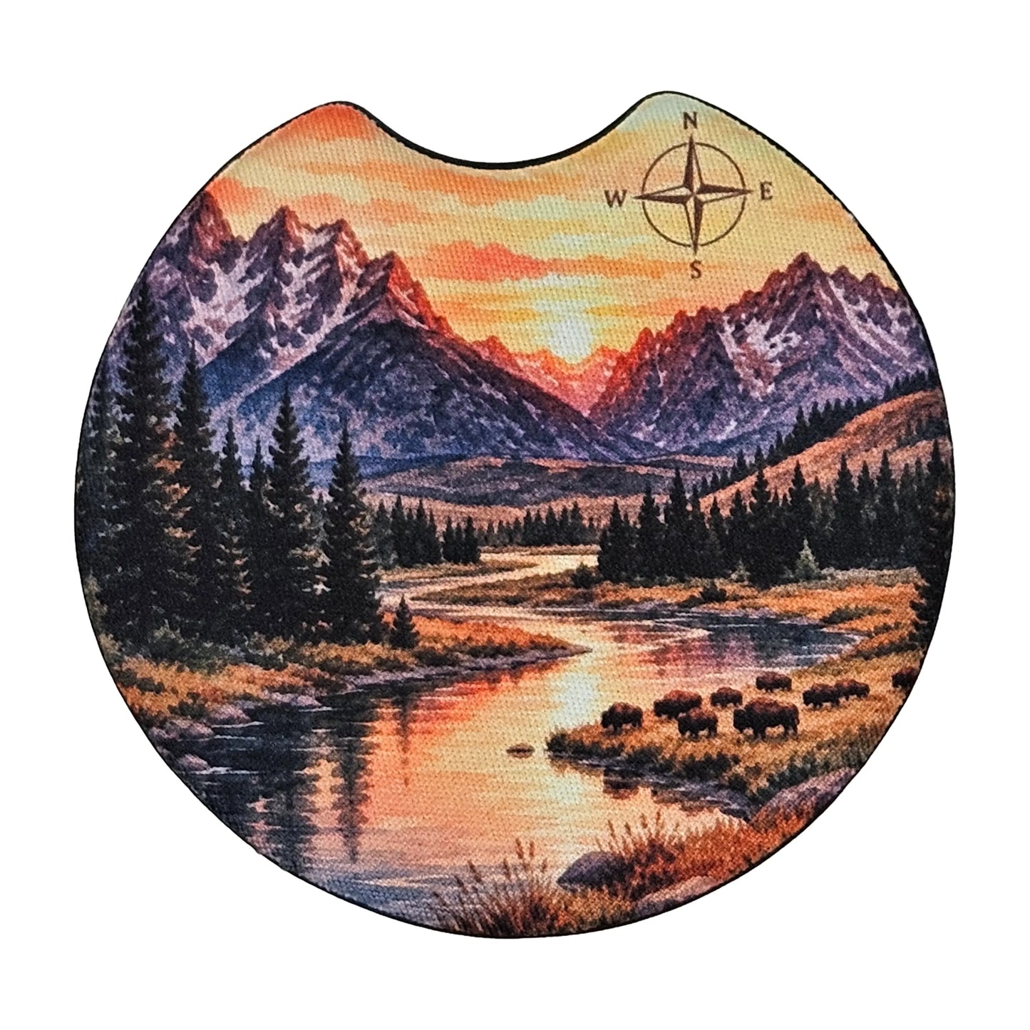 Mountain River & Bison 2 Pack Neoprene Car Coaster Set