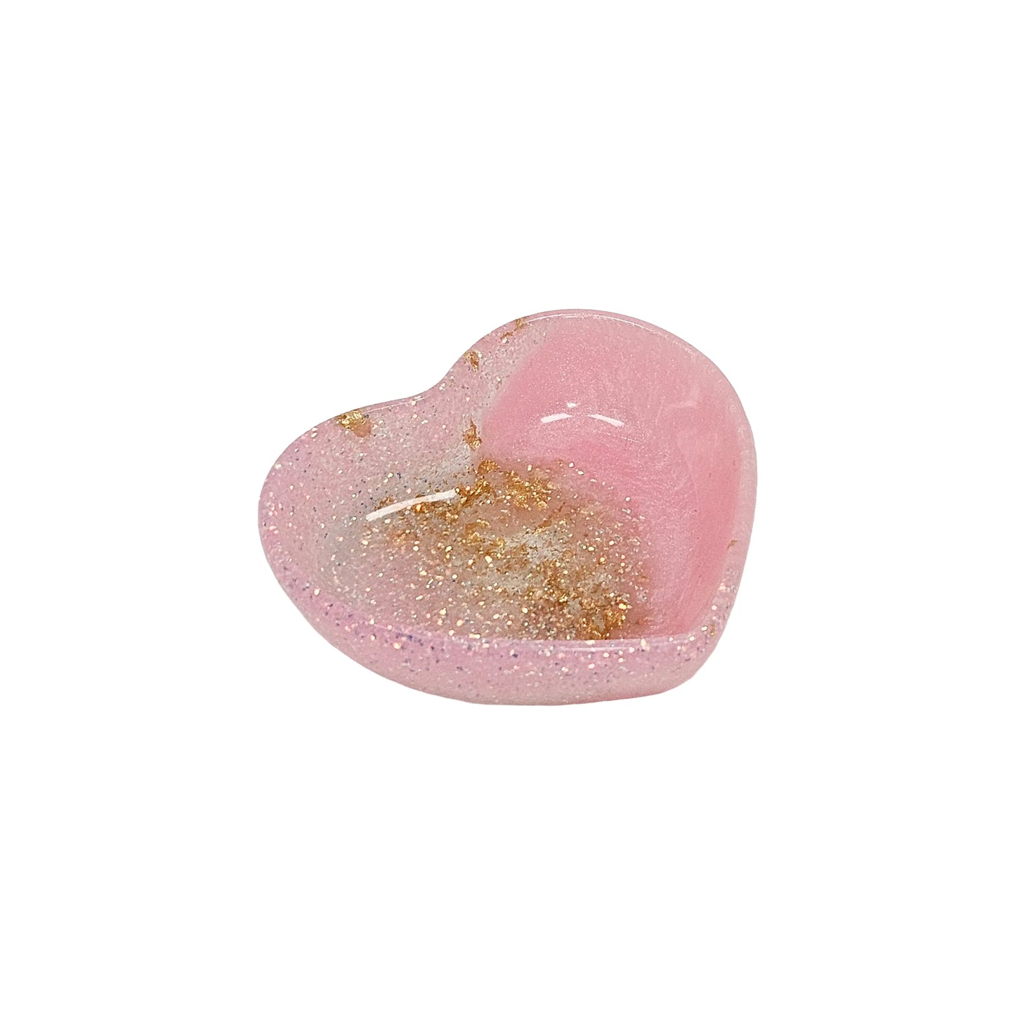 Rose Gold Pink Glitter & Gold Leaf Resin Mini Heart Tray