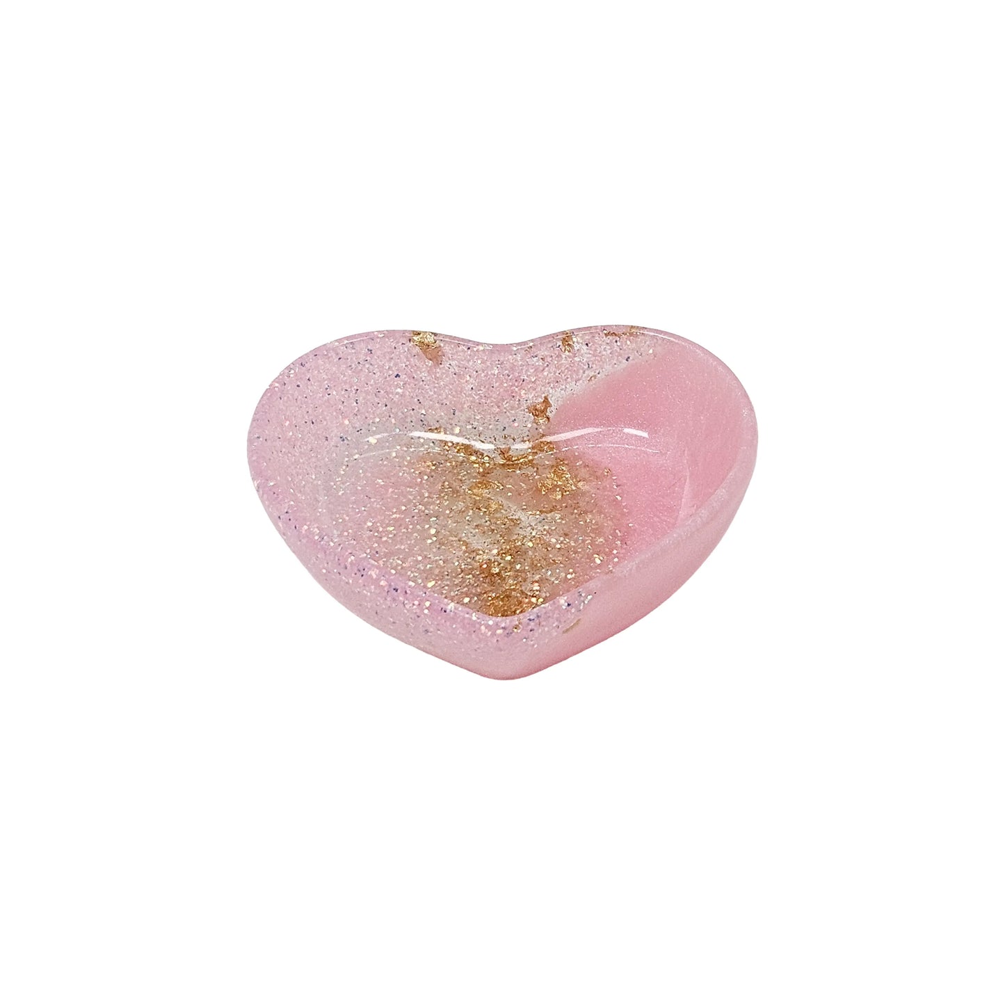 Rose Gold Pink Glitter & Gold Leaf Resin Mini Heart Tray