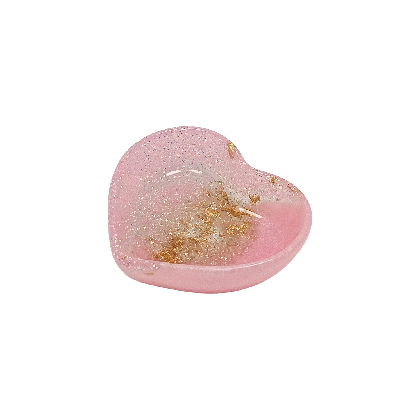 Rose Gold Pink Glitter & Gold Leaf Resin Mini Heart Tray