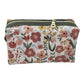 Burnt Red Floral Sage Green Accented Quilted Pattern Mini Zipper Box Pouch