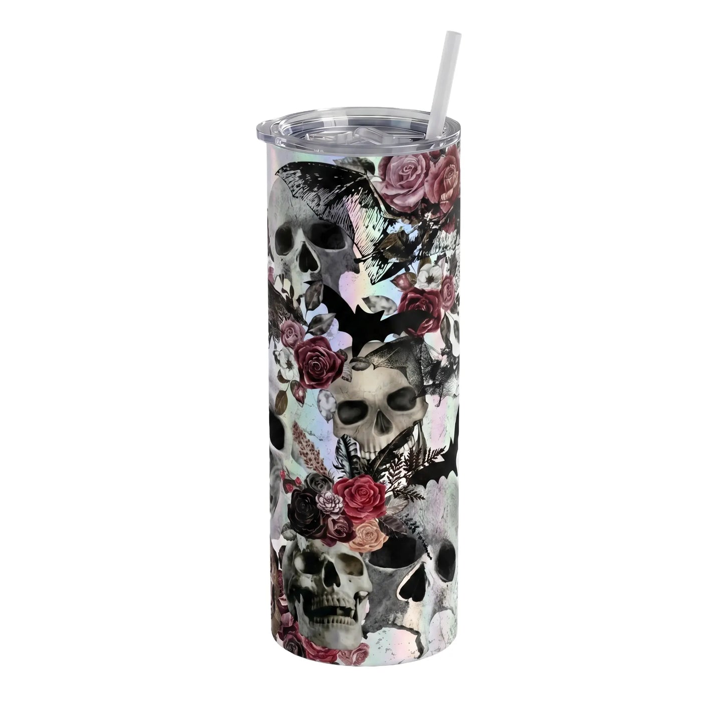Gothic Skull & Floral Roses 20oz Skinny Tumbler