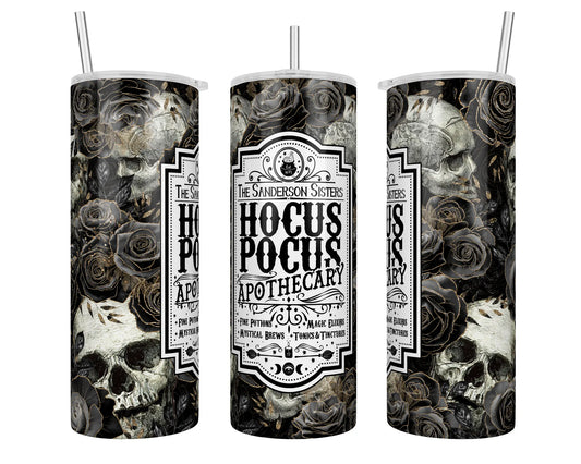 20 oz Skulls & Black Roses Apothecary Hocus Pocus Sublimation Tumbler - Imperfect