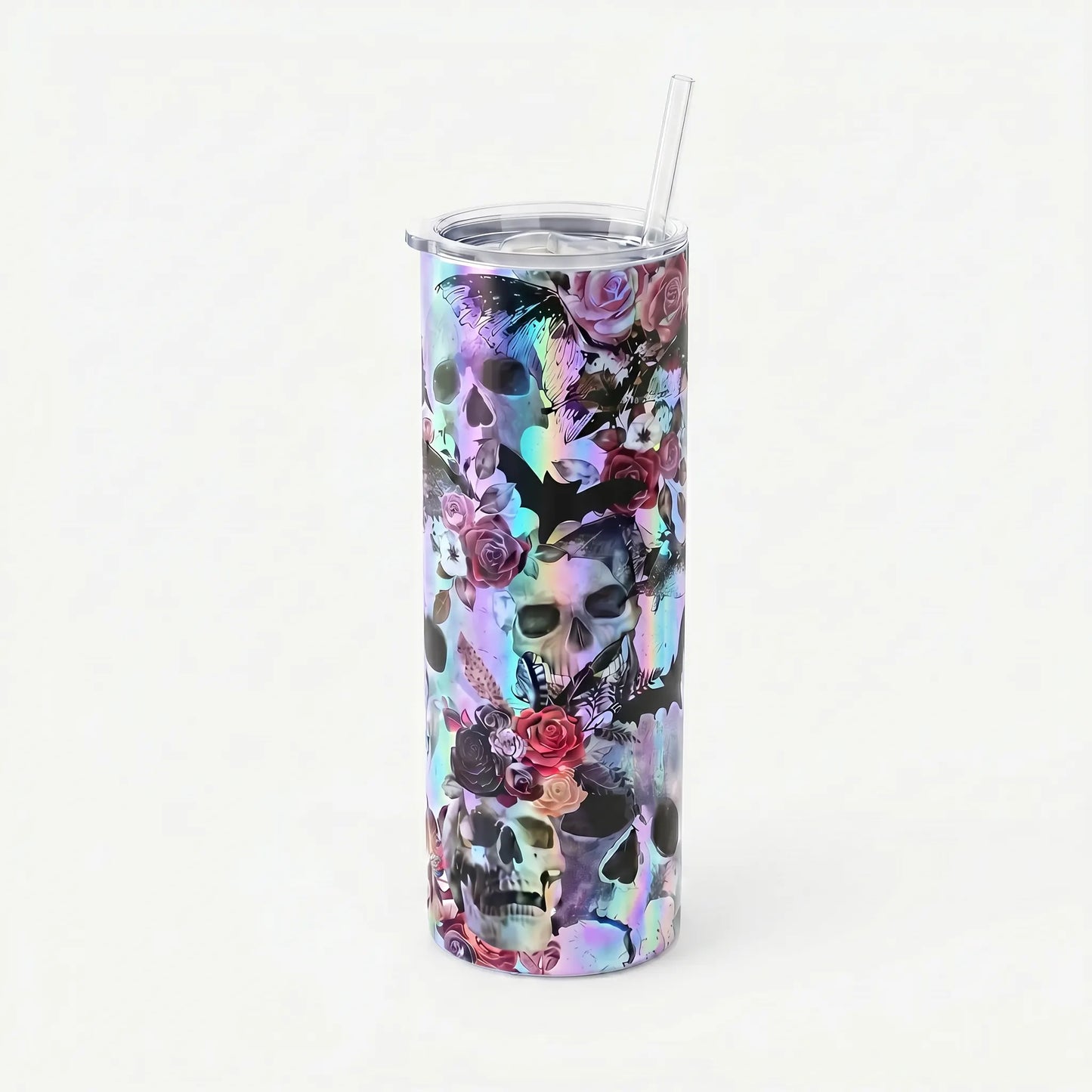 Gothic Skull & Floral Roses 20oz Skinny Tumbler