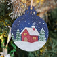 Old Fashioned Cabin Snowfall Handpainted Wooden Christmas Ornament
